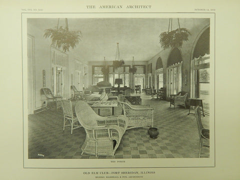 The Porch, Old Elm Club, Fort Sheridan, IL, 1914, Lithograph.  Marshall & Fox.