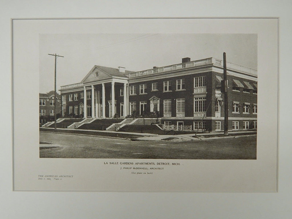 Perspective, La Salle Gardens Apartments, Detroit, MI, 1924, Lithograph. J. Philip McDonnell.