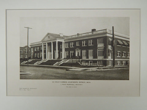 Perspective, La Salle Gardens Apartments, Detroit, MI, 1924, Lithograph. J. Philip McDonnell.