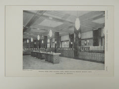 Banking Room, First National Bank, Fisher Branch, Detroit, MI, 1929, Lithograph. Albert Kahn.