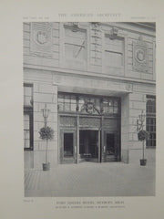 Entrance, Fort Shelby Hotel, Detroit, MI, 1918, Lithograph. Schmidt, Garden & Martin.