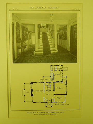 Interior, House of F. L. Gibson, Esq., Brookline, MA, 1914, Lithograph. Benjamin Proctor, Jr.