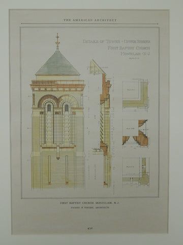 Tower & Upper Stories, First Baptist Church, Montclair, NJ, 1926. Tachau & Vought.