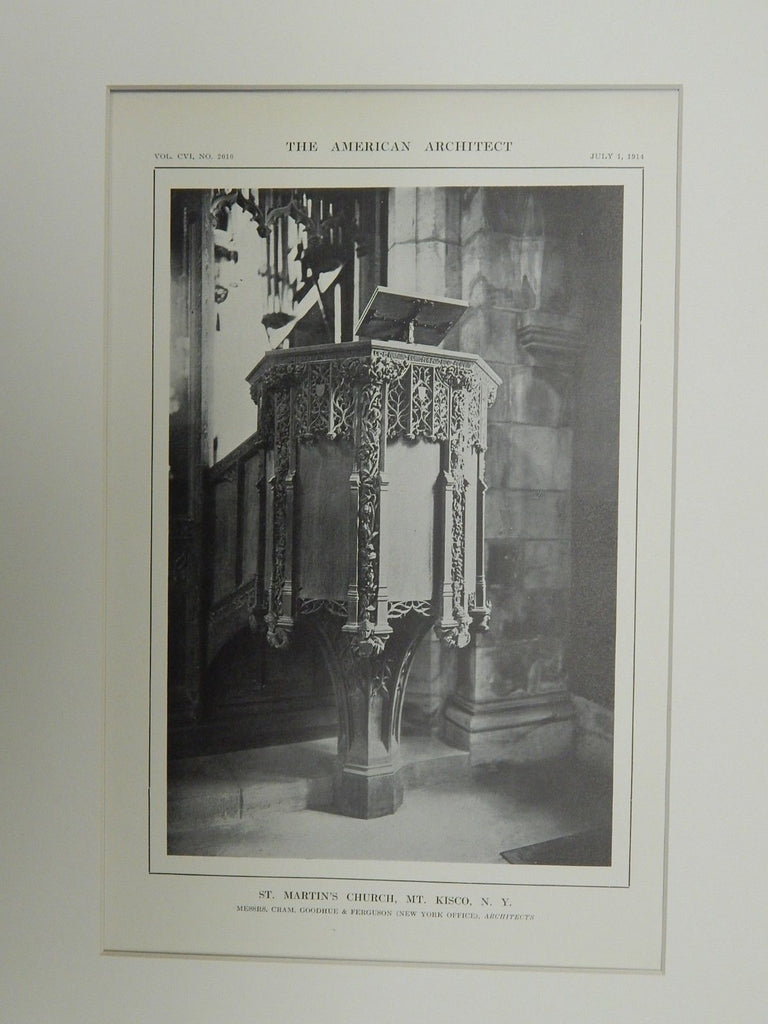 Detail, St. Martin's Church, Mt. Kisco, NY, 1914. Lithograph. Cram, Goodhue, & Ferguson.