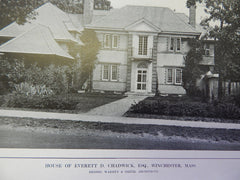 House of Everettt Chadwick, Exterior, Floor Plan, Winchester,MA, Lithograph,1914. Warren & Smith.