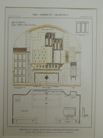 Triptych in Chapel of St. Paul's Church, New Haven, CN, 1914. Original Plan. Cram, Goodhue, & Ferguson.