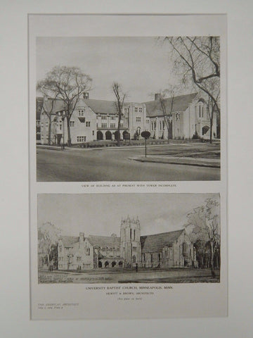 Perspective & Sketch, University Baptist Church, Minneapolis, MN,1919,Lithograph. Hewitt & Brown.