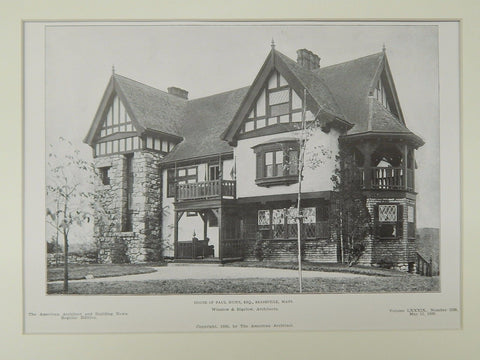 House of Paul Hunt, Esq., Readeville, MA, 1906, Lithograph. Winslow & Bigelow.