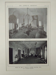 Room & Staircase, House of Mrs. D. Bryant Turner, Denver, CO, 1914, Lithograph. J.B. Benedict.