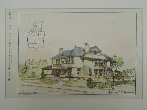 House for E. T. Burrowes, Portland, ME, 1885, Original Plan. John Calvin Stevens.
