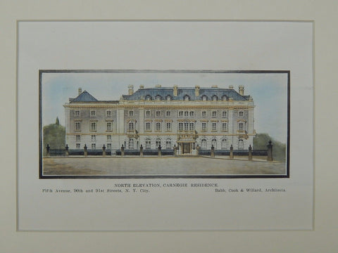 North Elevation, Carnegie Residence, New York, NY, 1899, Original Plan. Babb, Cook & Willard.