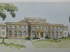 Perspective, Lawrence Memorial Hospital, Medford, MA, 1924, Original Plan. Charles B. Dunham.