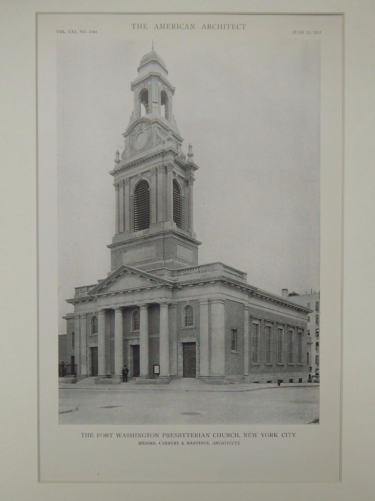 The Fort Washington Presbyterian Church, New York, NY, 1917, Lithograph. Carrere & Hastings.