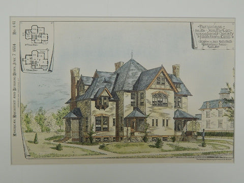 Parsonage for the South Congregational Society in Middletown CT, 1884. J. D. Sibley & Son