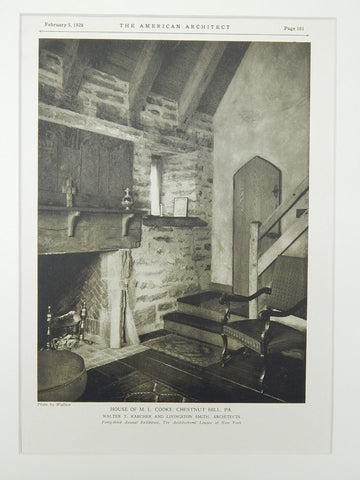 Interior, House of M. L. Cooke, Chestnut Hill, PA, 1928, Lithograph. Walter T. Karcher and Livingston Smith.