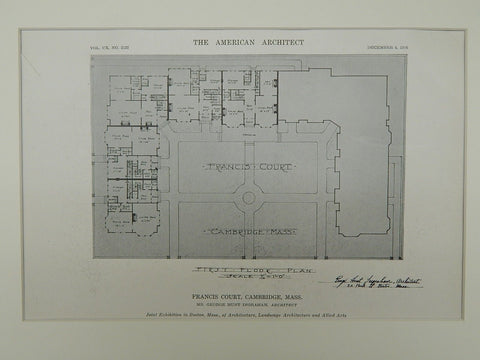 First Floor Plan of Francis Court in Cambridge MA, 1916. George Hunt Ingraham