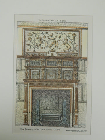 Old Cock Hotel, Oak Fireplace, Halifax, UK, 1881, Original Plan. John Leyland.