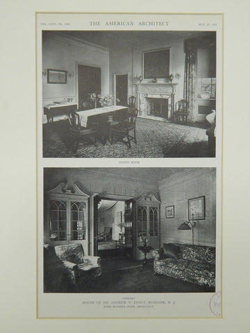 Interior, House of Mr. Andrew V. Stout, Redbank, NJ, 1921, Photogravure. Pope.