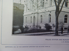 Police Station, Municipal Court Bldg., Brookline, MA, 1901,Lithograph. Schweinfurth.