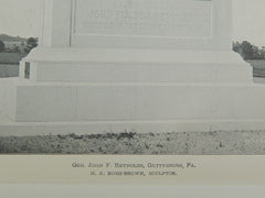 Gen. John F. Reynolds Sculpture, Gettysburg, PA, 1898, Lithograph.  H. K. Bush-Brown.