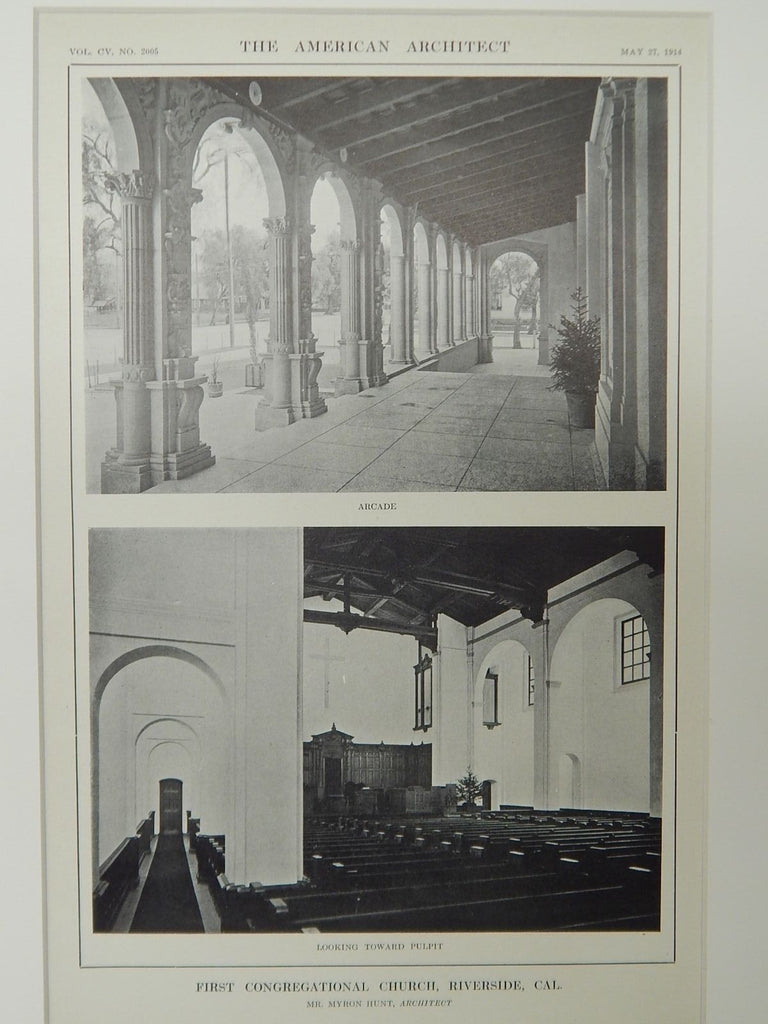 First Congregational Church, Riverside, CA, 1914, Lithograph. Mr. Myron Hunt.