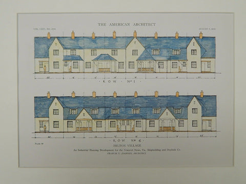 Row Numbers 1 and 6, Hilton Village, Newport News, VA, 1918, Original Plan. Francis Y. Joannes.