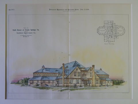 Bath House for the Southern Improvement Co., Warm Springs, VA, 1896. Orig Plan. C.H. Read, Jr.