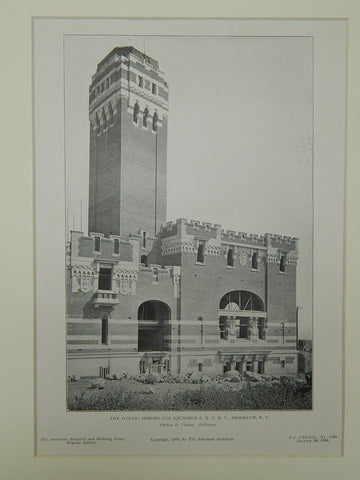 The Tower, Armory for Squadron C, NGNY, Brooklyn, NY, 1906, Lithograph. Pilcher & Tachau.