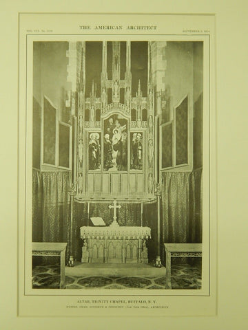 Altar, Trinity Chapel, Buffalo, NY, 1914, Lithograph. Cram, Goodhue & Ferguson.