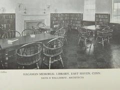 Interior, Hagaman Memorial Library, East Haven, CT, 1929, Lithograph. Davis & Walldorff.