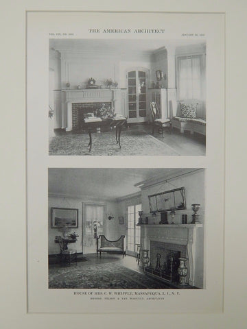 Living Room, House of Mrs. C. W. Whipple, Massapequa, NY, 1916, Lithograph. Nelson & Van Wagenen.
