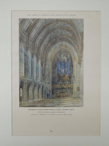 Interior, Jefferson Avenue Presbyterian Church, Detroit, MI, 1924, Original Plan. Smith, Hinchman & Grylls.
