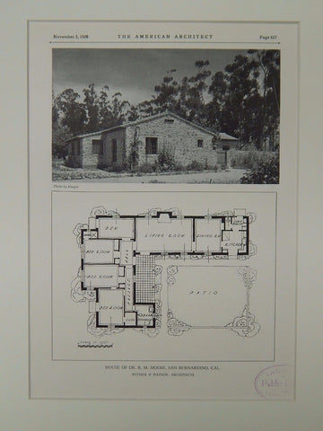 House of Dr. R. M. Moose, San Bernardino, CA, 1928, Lithograph. Witmer & Watson