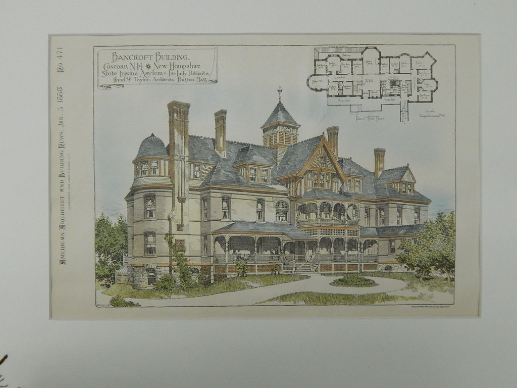 Bancroft Building, Concord, NH, 1885, Original Plan. Rand & Taylor.