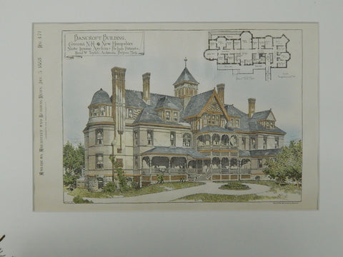 Bancroft Building, Concord, NH, 1885, Original Plan. Rand & Taylor.