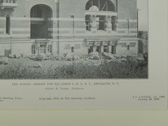 The Tower, Armory for Squadron C, NGNY, Brooklyn, NY, 1906, Lithograph. Pilcher & Tachau.