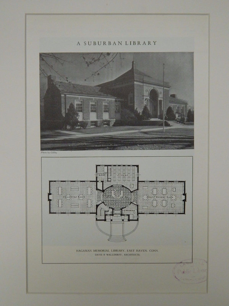 Exterior, Hagaman Memorial Library, East Haven, CT, 1929, Lithograph. Davis & Walldorff.