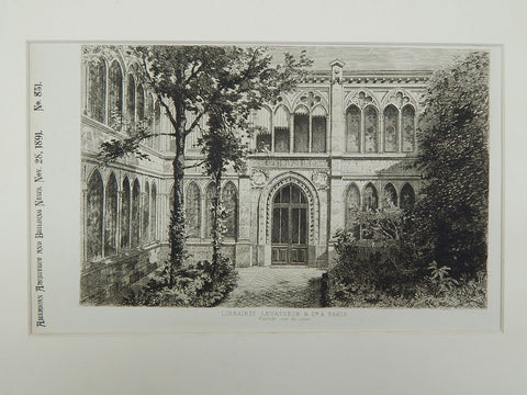 Front Courtyard at Levasseur Library in Paris, France, 1891. Original