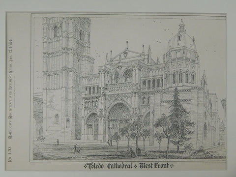 West Front Perspective, Cathedral, Toledo, Spain, 1884, Original Plan.