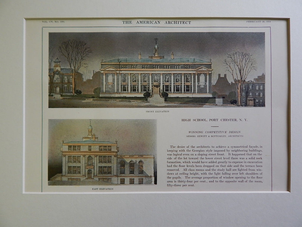 High School, Port Chester, NY, 1914, Original Plan. Hewitt & Bottomley.