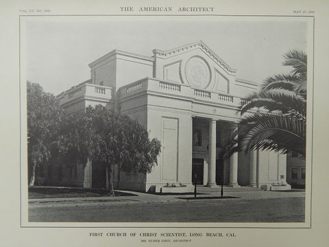 First Church of Christ Scientist, Long Beach, CA, 1914, Lithograph. Elmer Grey.