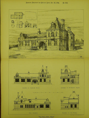 Free Public Library, Brechin, Angus, Scotland, 1891, Original Plan.  J. McLellan Fairley.