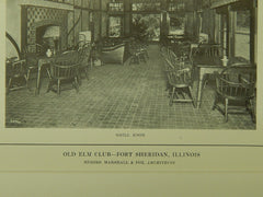 Lounge and Grill Room, Old Elm Club, Fort Sheridan, IL, 1914, Lithograph.  Marshall & Fox.