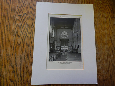Interior, All Saints Church, Brookline, MA, 1928,Lithograph. Cram&Ferguson.