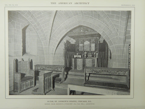 Altar, St. Andrew's Chapel, Chicago, IL, 1914, Lithograph. Cram, Goodhue & Ferguson.
