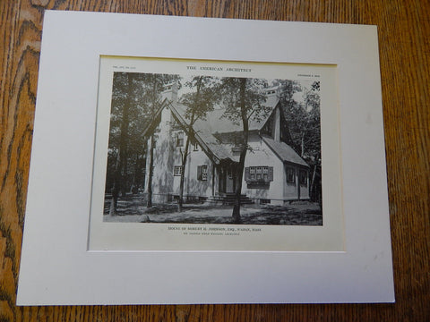 House of Robert H. Johnson,ESQ., Waban, MA, Lithograph,1914. Kellogg.