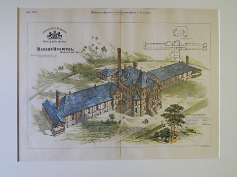 Miner's Hospital, Hazelton, PA, 1889, Original Plan. Benjamin Linfoot.