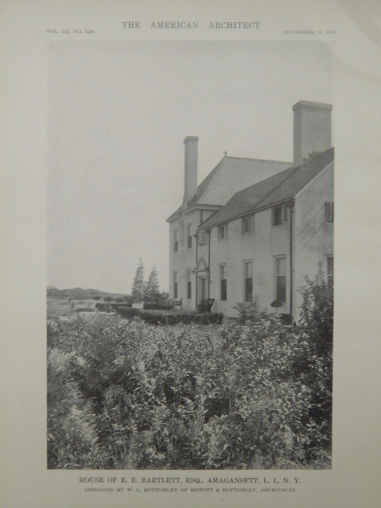 View of Rear, House of E. E. Bartlett, Amagansett, NY, 1916, Lithograph. W.L. Bottomley.