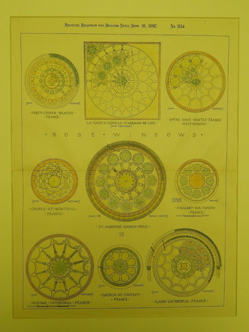 Various European Rose Windows, St. Ambrose Church, Paris, 1897, Original Plan.
