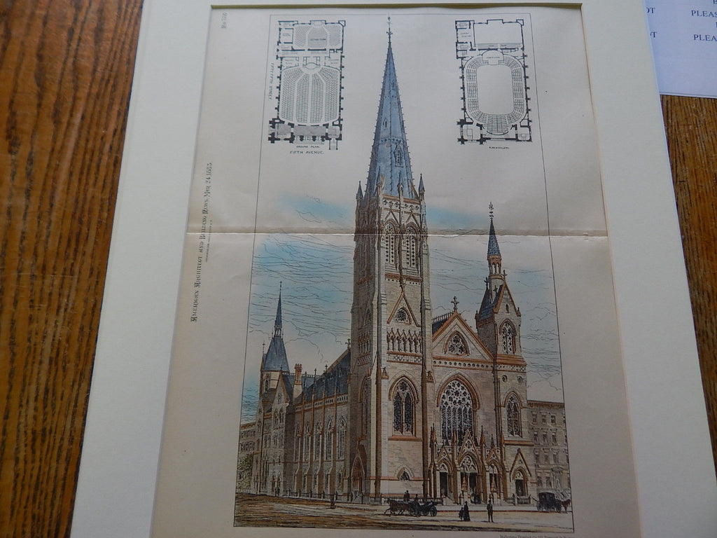 Fifth Ave. Presbyterian Church New York, NY, 1883, Original Plan. Carl Pfeiffer.